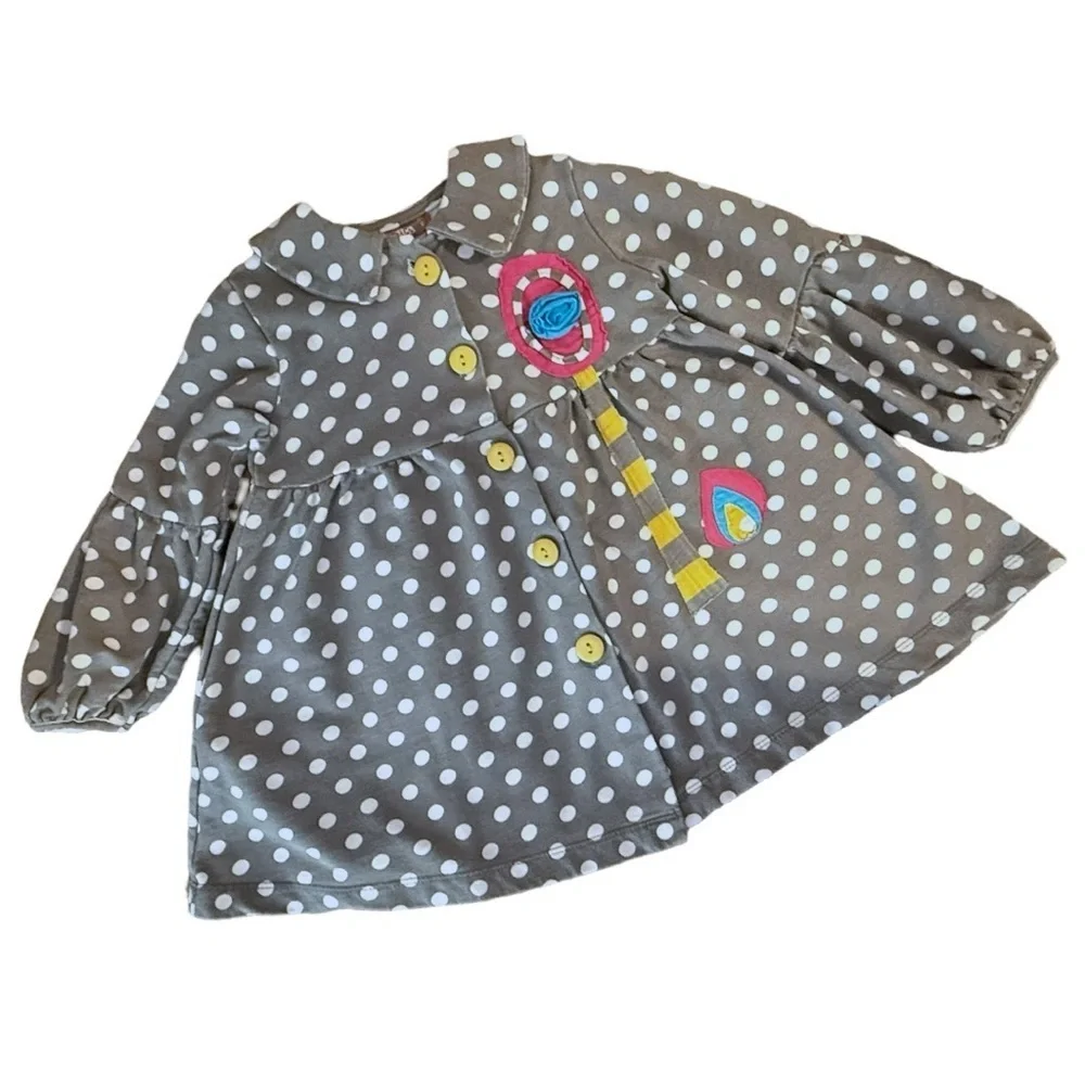 Jelly the Pug Daisy Grey Polka Dot Jacket Size 6 Peter Pan Collar